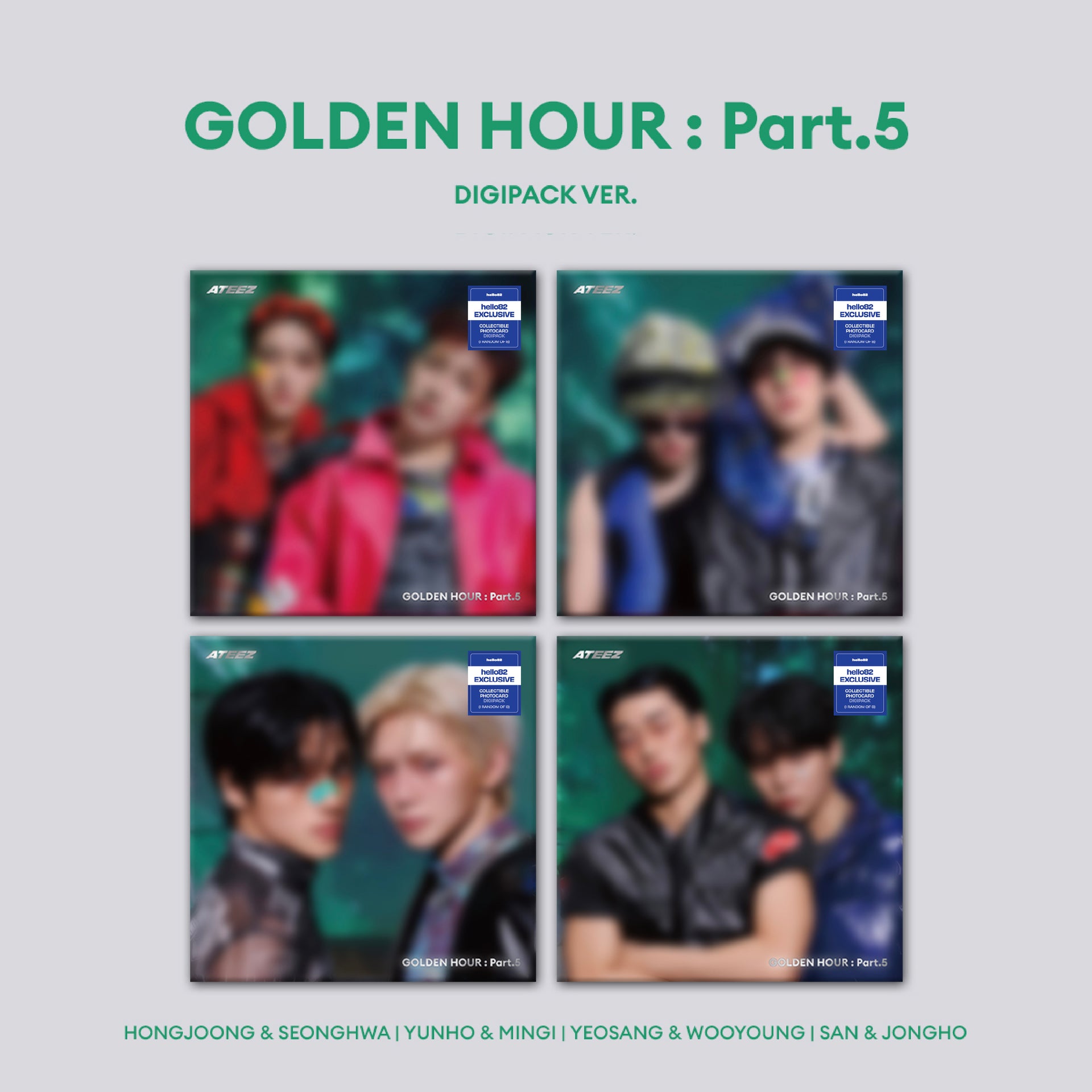 ATEEZ - GOLDEN HOUR : Part.5 (DIGIPACK UNIT VER.) - hello82 Exclusive (Random) featuring HONGJOONG AND SEONGHWA, YUNHO AND MINGI, YEOSANG AND WOOYOUNG, or SAN AND JONGHO