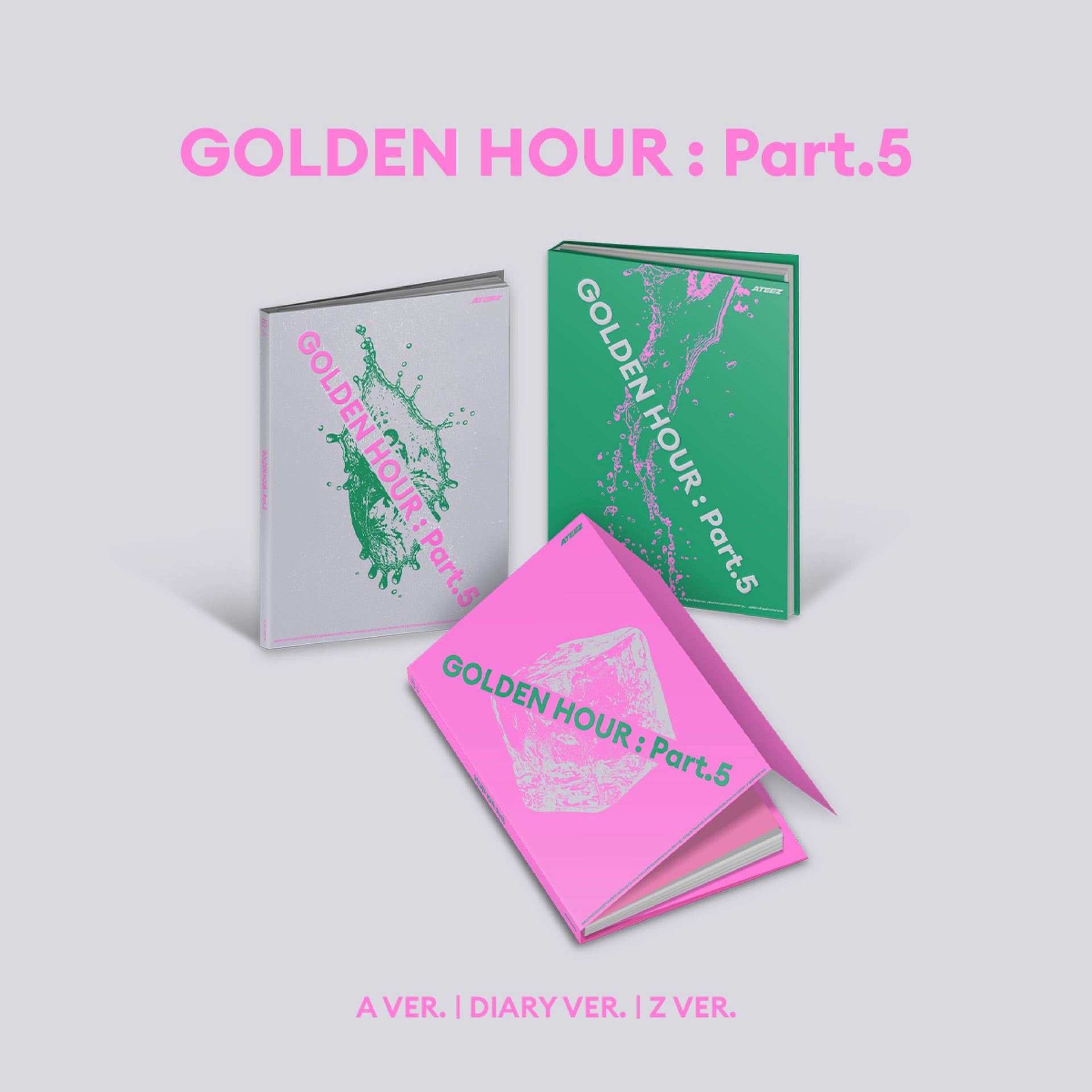 [Signed] ATEEZ - GOLDEN HOUR : Part.5 in A VER. (Pink), DIARY VER. (Silver), or Z VER. (Green)