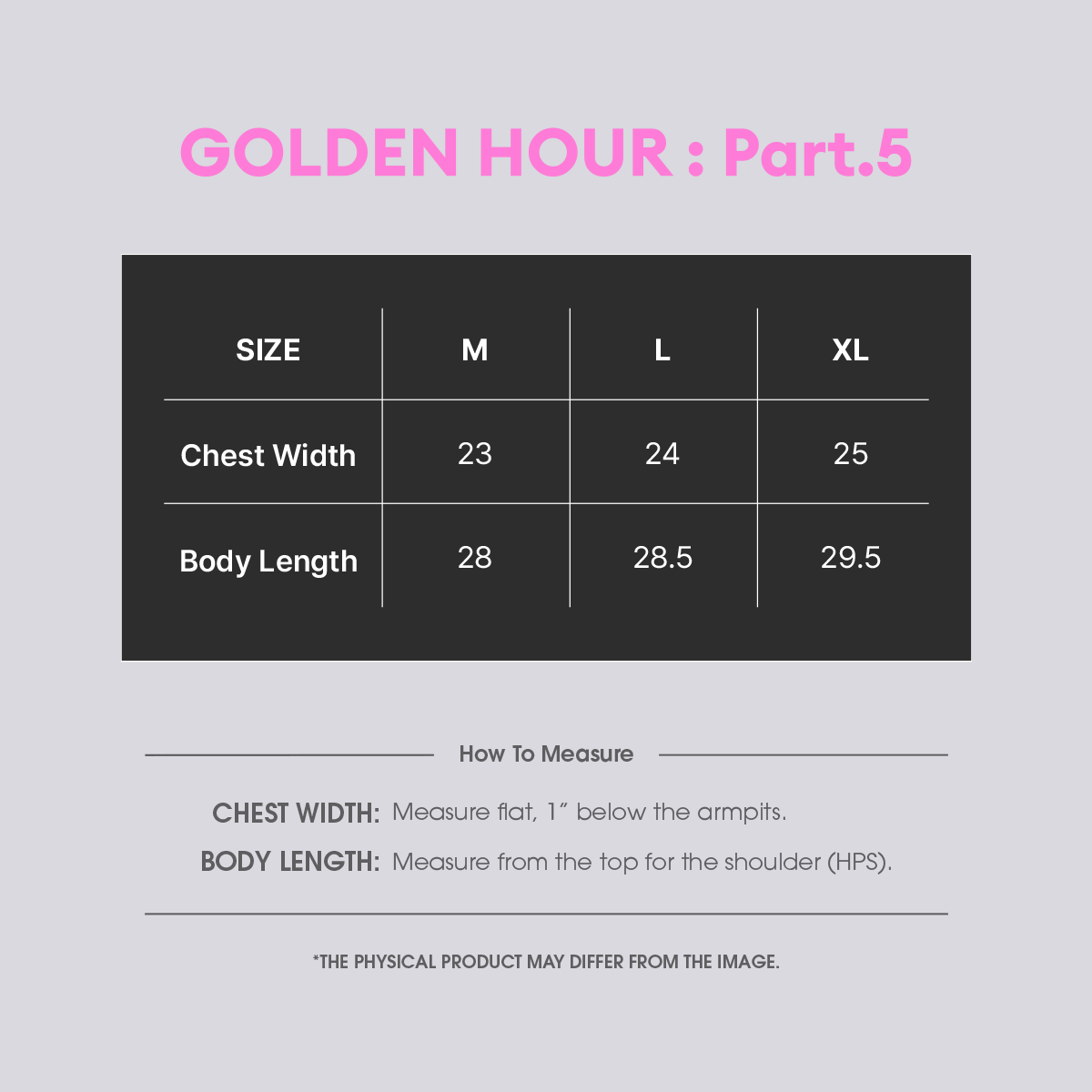GOLDEN HOUR : Part. 5 - Pigment T-shirt Size Guide