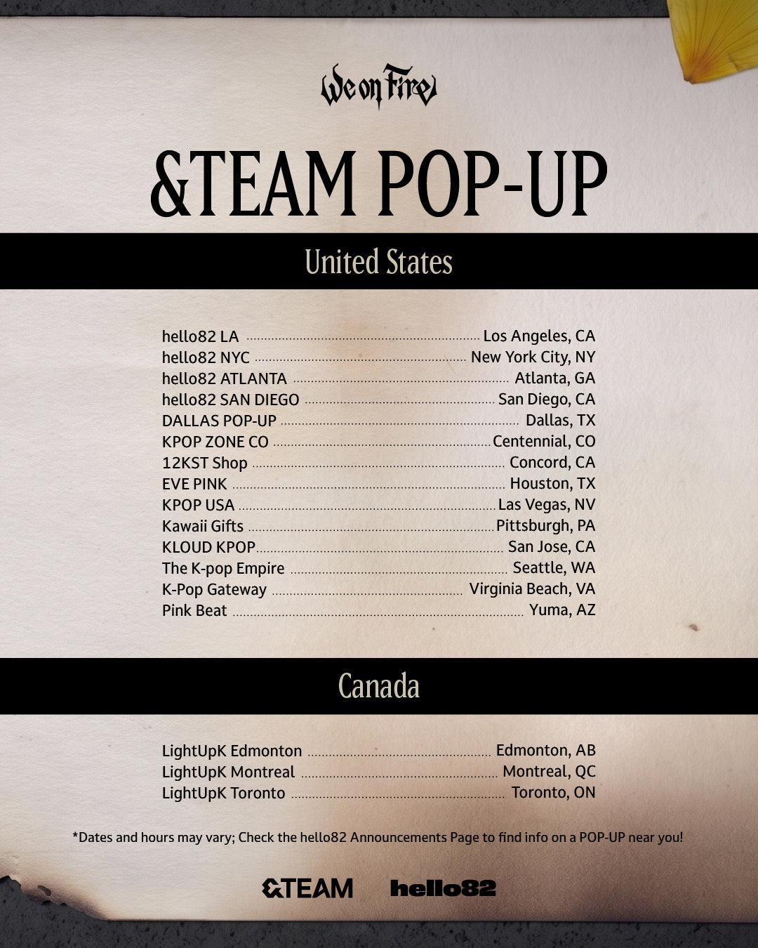 &TEAM - We on Fire] POP-UP Locations – hello82.shop