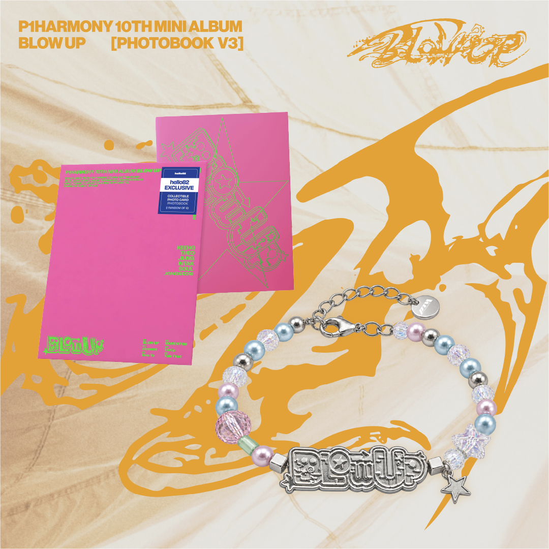 P1Harmony - BLOW UP - Fan Pack #3 featuring P1Harmony - BLOW UP (Photobook Ver.) - hello82 Exclusive Photobook V3 (Pink) and P1Harmony - BLOW UP - Bracelet
