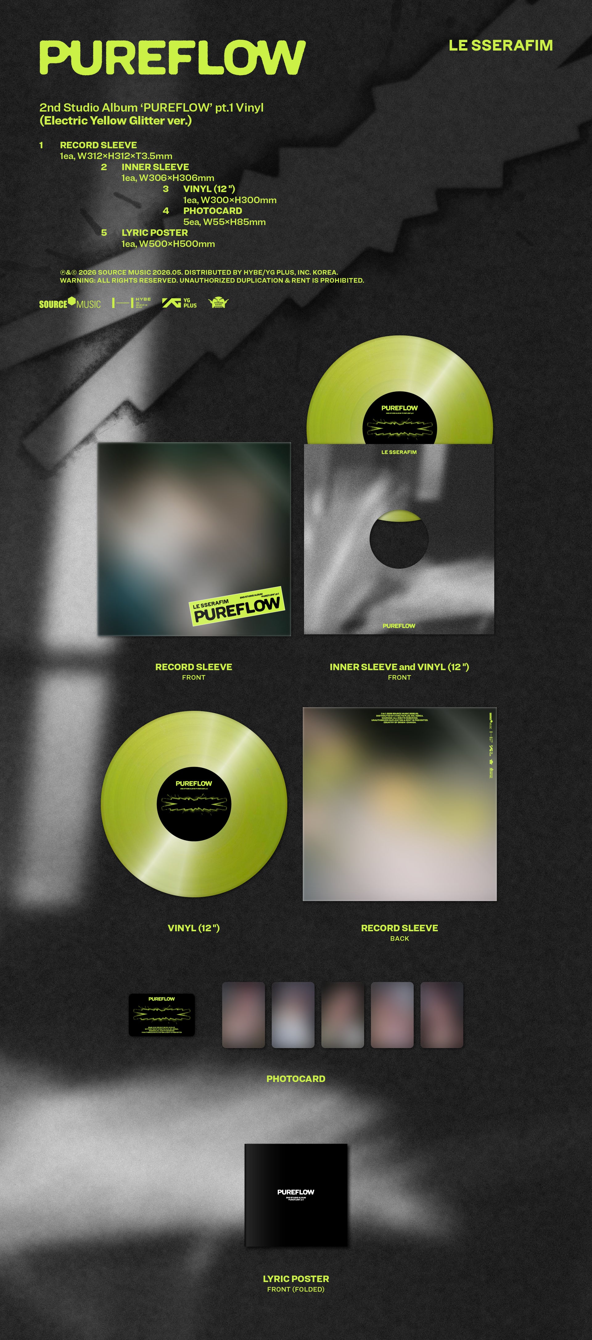 LE SSERAFIM - 2nd Studio Album 'PUREFLOW' pt.1 Vinyl (Electric